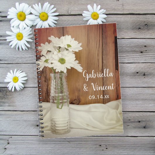 White Daisies Bottle Barn Wedding Gästebuch Notizblock