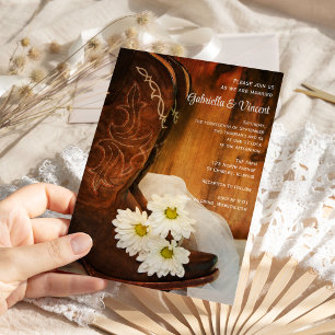 White Daisies Cowboy Boots Country Western Hochzei Einladung