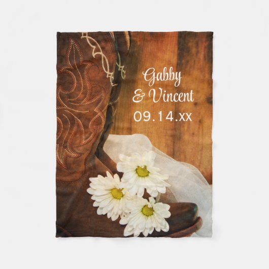 White Daisies Cowboy Boots Country Western Hochzei Fleecedecke (Vorderseite)