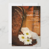 White Daisies Cowboy Boots Post Wedding Brunch Einladung (Vorderseite)