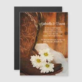 White Daisies Cowboy Boots Wedding Save the Date Magneteinladung