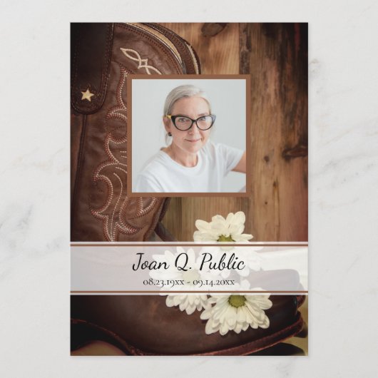 White Daisies Cowboy Boots Western Begräbnisdienst Programm (Vorderseite)