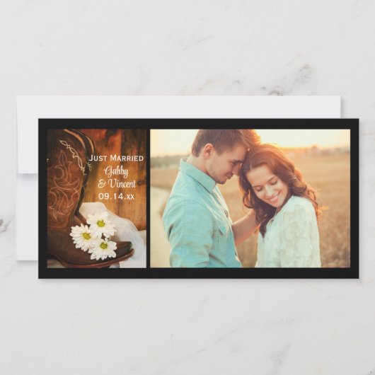 White Daisies Cowboy Boots Western nur verheiratet Ankündigung (Vorderseite)