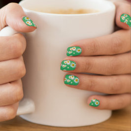 White Daisies Cust. BG Green Nail Art Decals Minx Nagelkunst