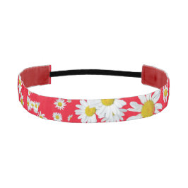 White Daisies Cust. BG Red Headband