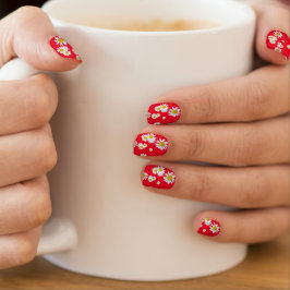 White Daisies Cust. BG Red Nail Art Decals Minx Nagelkunst