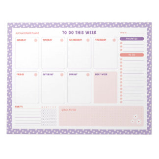 White Daisies floral Weekekly zu tun Liste Planer Notizblock