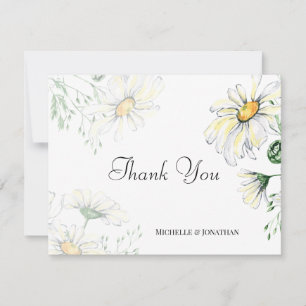 White Daisies Garden Floral Watercolor Hochzeit Dankeskarte
