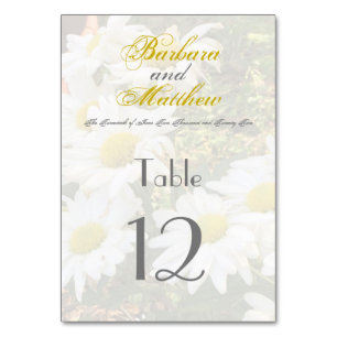 White Daisies Gelb und Gray Script Elegant Tischnummer