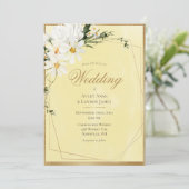 White Daisies Gold Frame Yellow Wedding Einladung (Stehend Vorderseite)