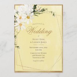 White Daisies Gold Frame Yellow Wedding Einladung