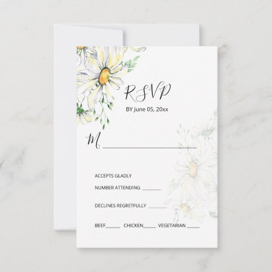 White Daisies Greenery Garden Floral Wedding RSVP Karte (Vorderseite)