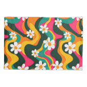 White Daisies Hippie Floral Pattern Colorful Retro Kissenbezug (Rückseite)