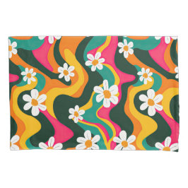 White Daisies Hippie Floral Pattern Colorful Retro Kissenbezug