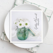White Daisies in Blue Jar Vase Wedding Serviette