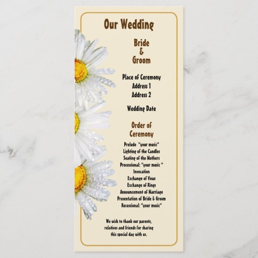 White Daisies in the Rain Wedding Program Programm (Vorderseite)