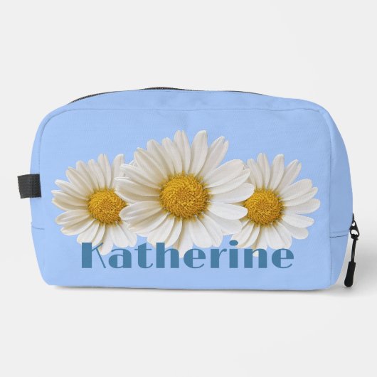White Daisies Individuelle Name Blue Waschbeutel (Vorderseite)