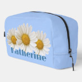 White Daisies Individuelle Name Blue Waschbeutel (Rechte Ecke)