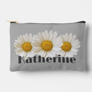 White Daisies Individuelle Name Gray Zubehörtasche