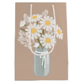 White Daisies Mason Jar auf Beige Mittlere Geschenktüte (Rückseite)