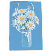 White Daisies Mason Jar auf Blue Mittlere Geschenktüte (Vorderseite)