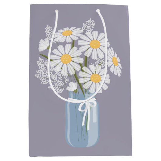 White Daisies Mason Jar auf Lavender Mittlere Geschenktüte (Vorderseite)