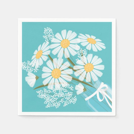 White Daisies Mason Jar Bouquet Aquamarin Corner Serviette (Vorderseite)