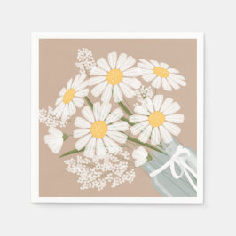 White Daisies Mason Jar Bouquet Beige Corner Serviette