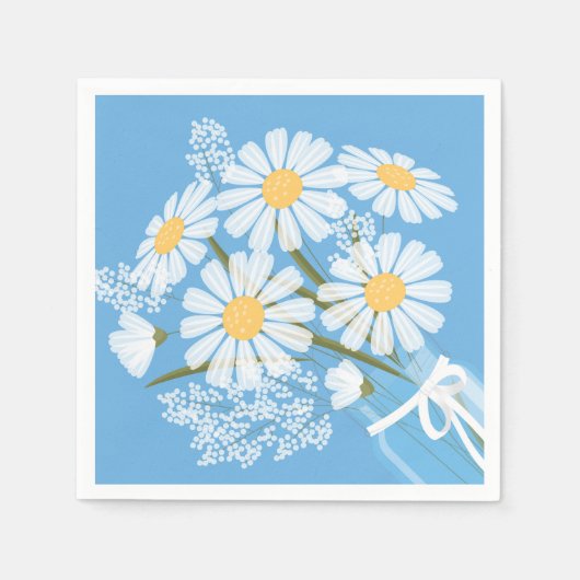 White Daisies Mason Jar Bouquet Blue Corner Serviette (Vorderseite)