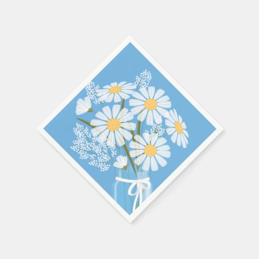 White Daisies Mason Jar Bouquet Blue Corner Serviette (Ecke)