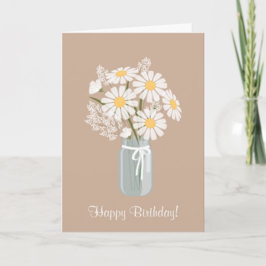 White Daisies Mason Jar Bouquet Happy Birthday Karte (Vorderseite)