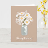 White Daisies Mason Jar Bouquet Happy Birthday Karte (Gelbe Blume)