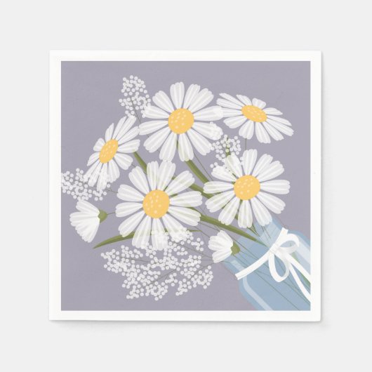 White Daisies Mason Jar Bouquet Lavender Corner Serviette (Vorderseite)