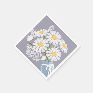 White Daisies Mason Jar Bouquet Lavender Corner Serviette