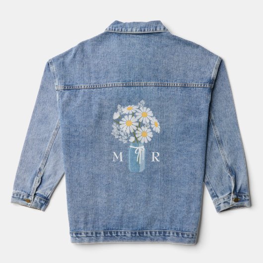 White Daisies Mason Jar Monogram Wedding Jeansjacke (Rückseite)