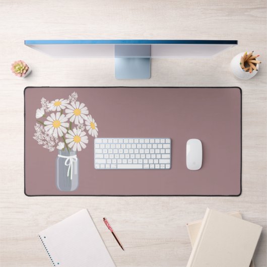 White Daisies Mason Jar über Rosy Brown Schreibtischunterlage (Büro 1)