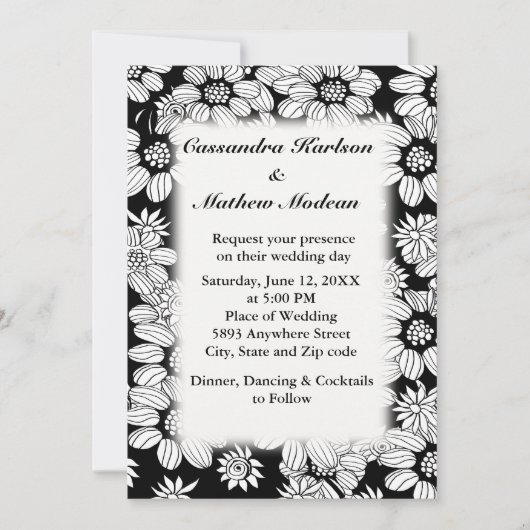 White Daisies mit Black Background Wedding Einladung (Vorderseite)