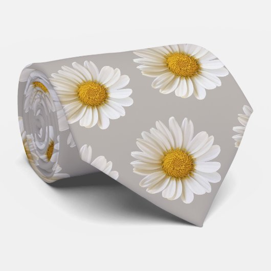 White Daisies Muster auf Light Gray Neck Tie Krawatte (Gerollt)