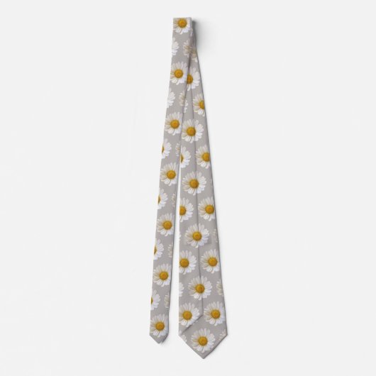 White Daisies Muster auf Light Gray Neck Tie Krawatte (Rückseite)