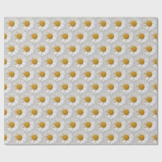 White Daisies Muster Light Gray Geschenkpapier (Flach)