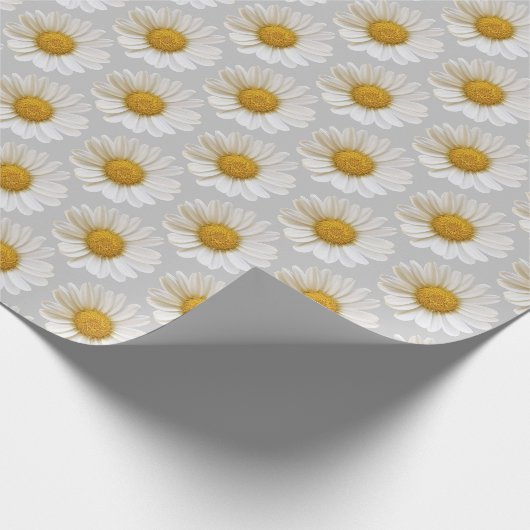 White Daisies Muster Light Gray Geschenkpapier (Ecke)