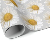 White Daisies Muster Light Gray Geschenkpapier (Rolleneckpunkt)