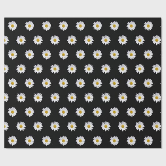 White Daisies on Black Geschenkpapier (Flach)
