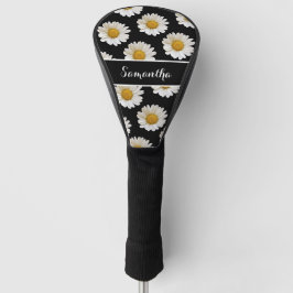 White Daisies on Black Personalisiert Golf Headcover