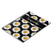 White Daisies on Black with Individuelle Name Notizblock (Linke Seite)