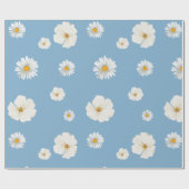 White Daisies on Blue Geschenkpapier (Flach)