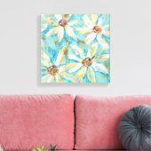 White Daisies on Blue Leinwanddruck (Insitu (Wohnzimmer))