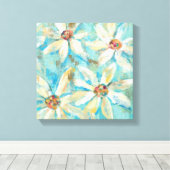 White Daisies on Blue Leinwanddruck (Insitu (Holzboden))