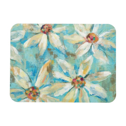 White Daisies on Blue Magnet (Horizontal)