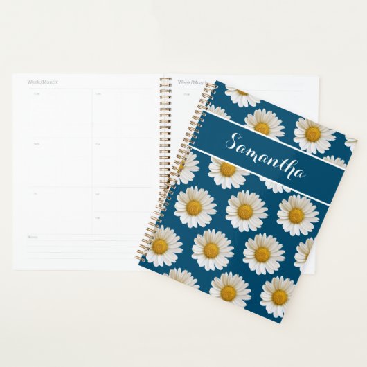 White Daisies on Blue mit Individuelle Name Planer (Anzeige)